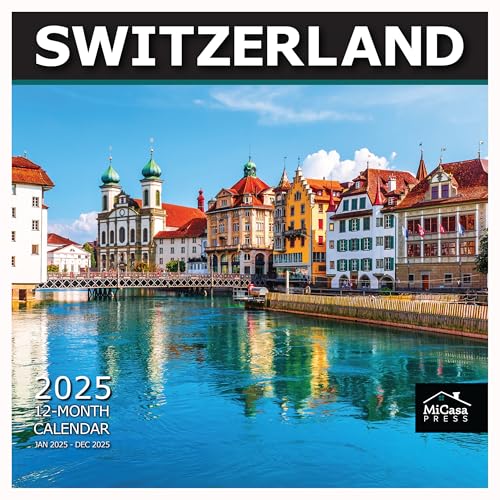 MICASA Switzerland Monats-Wandkalender 2025, zum Aufhängen, 30,5 x 61 cm, dickes und stabiles Papier, malerische Reiseschlösser, Ihr täglicher Schweizer Ausflug von MICASA PRESS