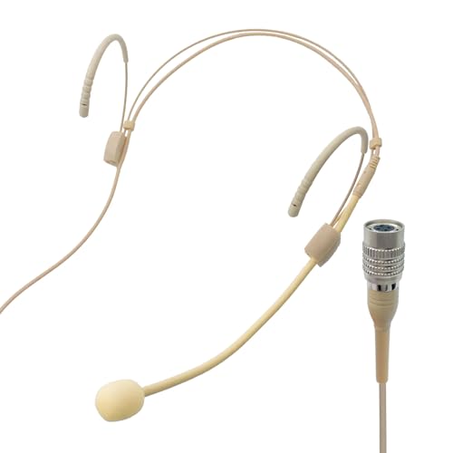 MICMXMO Einzigartiges Mikrofon mit Kopfbügel, kompatibel mit Audio-Technica, kabelloser Sender, Omnidirektional, Kondensator Mic, Beige (Hirose-Stecker 4-polig) von MICMXMO