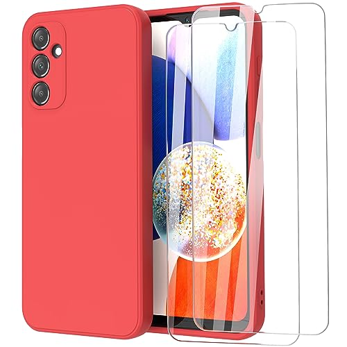 MIKULLE Hülle für Samsung Galaxy A14 4G / 5G Handyhülle, 2 Stück Schutzfolie, Weiche TPU Flüssig silikonhülle, Stoßfestem Gummi Schutzhülle für Samsung Galaxy A14 4G / 5G - Rot von MIKULLE