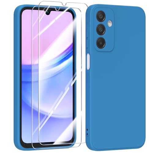 MIKULLE Hülle für Samsung Galaxy A15 4G / 5G HandyHülle + 2 Stück Schutzfolie, Schutzhülle Kompatibel mit Samsung Galaxy A15 Hülle dünn Weiche Silikon Case für Samsung Galaxy A15 (6.5") - Blau von MIKULLE