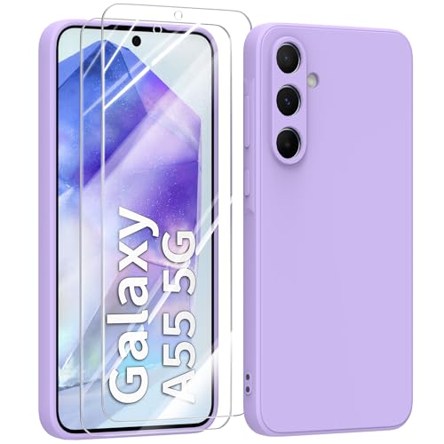 MIKULLE Hülle für Samsung Galaxy A55 HandyHülle + 2 Stück Schutzfolie, Schutzhülle für Samsung Galaxy A55 5G Hülle dünn Weiche Silikon Rundumschutz für Samsung Galaxy A55 5G (6.6") - Lila von MIKULLE