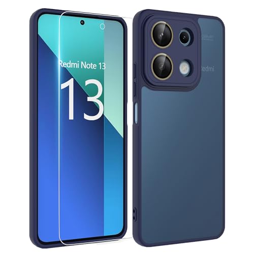 MIKULLE Hülle für Xiaomi Redmi Note 13 HandyHülle + 1 Stück Schutz Glas,Schutzhülle mit Xiaomi Redmi Note 13 4G Stoßfest Silikon TPU Bumper Case für Xiaomi Redmi Note 13 4G (6.67") - Blau von MIKULLE