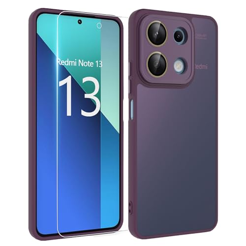 MIKULLE Hülle für Xiaomi Redmi Note 13 HandyHülle + 1 Stück Schutz Glas,Schutzhülle mit Xiaomi Redmi Note 13 4G Stoßfest Silikon TPU Bumper Case für Xiaomi Redmi Note 13 4G (6.67") - Rot von MIKULLE