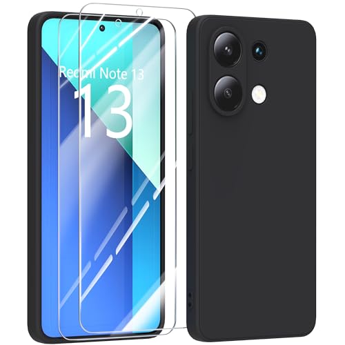 MIKULLE Hülle für Xiaomi Redmi Note 13 HandyHülle + 2 Stück Schutzfolie, Schutzhülle für Xiaomi Redmi Note 13 4G Hülle dünn Weiche Silikon Rundumschutz für Xiaomi Redmi Note 13 4G (6.67") - Schwarz von MIKULLE