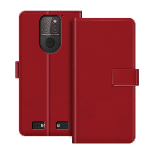 MILEGAO Schutzhülle für Emporia Smart 5 Mini, Premium-Magnet-PU-Leder, mit Kartenhalter und Ständer, modische Klapphülle für Emporia Smart 5 Mini 4,6 Zoll (11,7 cm), Rot von MILEGAO