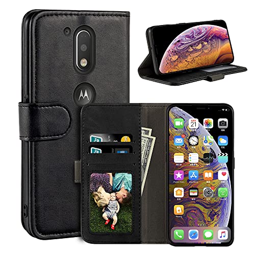 Schutzhülle für Motorola Moto G4, magnetisch, PU-Leder, Brieftaschen-Stil, Business-Handyhülle, modische Klapphülle mit Kartenfach und Ständer für Moto G4 Plus, 5,5 Zoll, Schwarz von MILEGAO