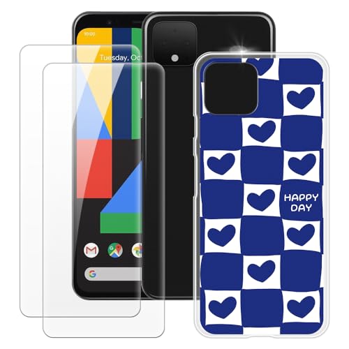 MILEGOO Google Pixel 4 Schutzhülle + 2 Displayschutzfolien aus gehärtetem Glas, stoßfest, weiches Silikon, TPU, für Google Pixel 4 (5,7 Zoll), blaues Herz von MILEGOO