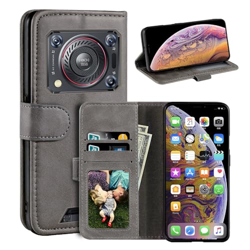 MILEGOO Schutzhülle für Oukitel WP33 Pro 5G, magnetisch, PU-Leder, Brieftaschen-Stil, Business-Handyhülle, modische Klapphülle mit Kartenfach und Ständer, für Oukitel WP33 Pro 5G 6,6 Zoll, Grau von MILEGOO