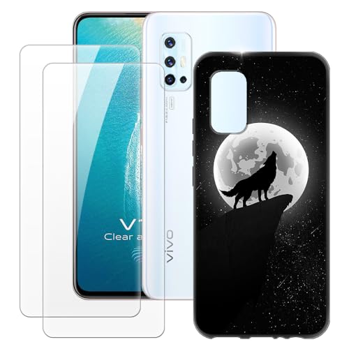 MILEGOO Vivo V17 India Hülle + 2 Displayschutzfolien aus gehärtetem Glas, ultradünne Stoßstange, stoßfeste weiche TPU-Silikon-Abdeckung für Vivo V19 Neo (6.44”) von MILEGOO