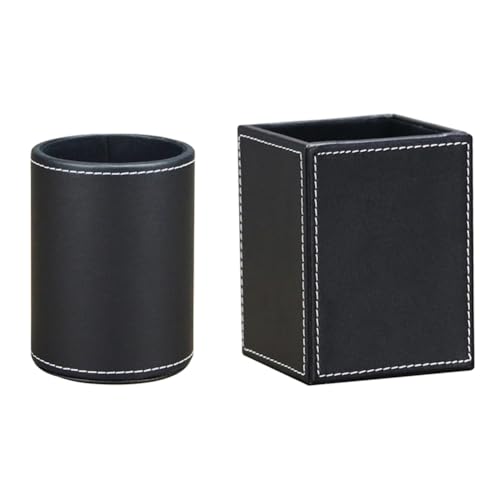 MILLTOR 2er-Pack PU-Leder für Stifte, Bleistifte, Becher, Schreibtisch, Schreibwaren-Organizer, Etui, Büro, Ersatzteile, Behälter, Box, Schwarz von MILLTOR