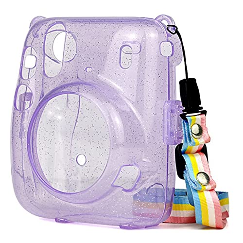 MILUZD Transparente Mini Kamera Tasche Glitter Kristall Hartschale mit Abnehmbarem Schulter Gurt für Mini 11 (Lila) von MILUZD