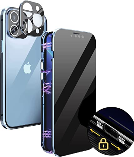 Anti Spy Hülle für iPhone 12 Pro Max 360 Grad Magnetische Handyhülle mit Sichtschutz Blickschutz [Vorne und Hinten Gehärtetes Glas Ganzkörper Schutzhülle] Full Body Privacy Anti-peep Case, Blau von MIMGOAL