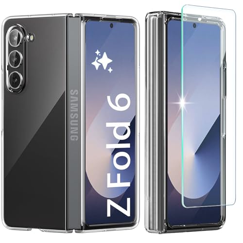 Crystal Clear Hülle für Samsung Galaxy Z Fold 6 mit Displayschutzfolie [Anti-Vergilbung] Dünn Hart PC Handyhülle Cover [Rückseite und Vorne] Anti-Gelb Kratzfest Case für Z Fold 6 2024 Transparent von MIMGOAL