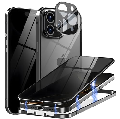 MIMGOAL Anti Spy Hülle für iPhone 16 Pro Max 360 Grad Magnetische Handyhülle mit Sichtschutz Blickschutz [Ganzkörper Schutzhülle mit kameraschutz] Gehärtetes Glas Privacy Anti-peep Case, Schwarz von MIMGOAL