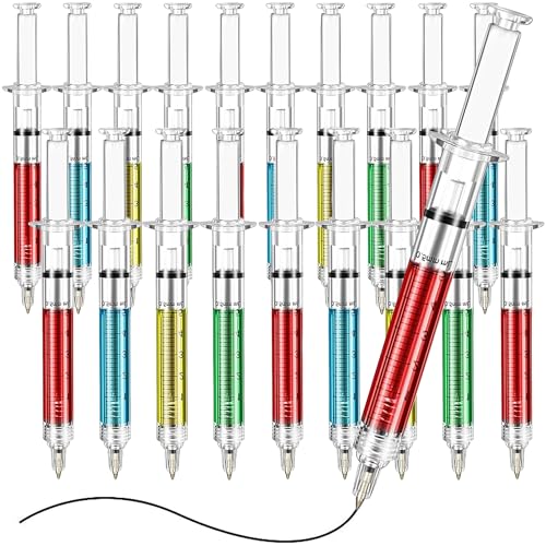 MINGZE gefälschte Nadel Spritze Kugelschreiber, schreibt in blau oder schwarz Tinte, rot, gelb, blau, grün, Schulbedarf, Preise und Werbegeschenk für Jungen und Mädchen (20 Stück)… von MINGZE