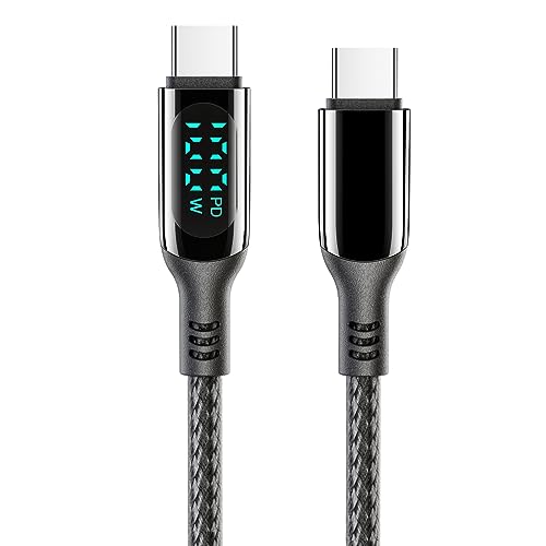 MINSLIS USB C Kabel, DC01 LED Display 100W/5A Schnellladung USB C auf USB C Kabel, geflochtenes Typ-C-Ladekabel für iPhone 16 Pro/16 Pro Max, iPad, MacBook Air/Pro, Samsung S23, Switch (2 m) von MINSLIS