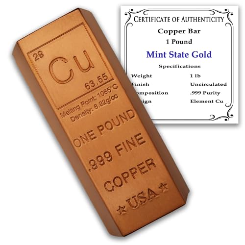 Briefbeschwerer aus Kupferbarren, 0,5 kg, 999 reines Chemieelement, mit Echtheitszertifikat Mint State Gold von MINT STATE GOLD