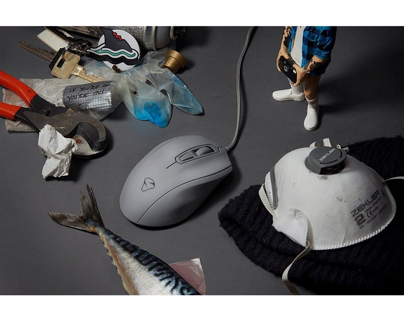 MIONIX Gaming + Artists Maus Castor Shark Optisch Mäuse (Fin Grau, Daumenknopf, LED-Leuchteffekte, ergonomisches Design) von MIONIX