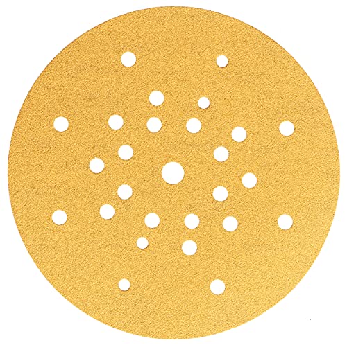 Mirka Gold Schleifpapier Ø 225mm Klett 27-Loch / Korn P180 / 25 Scheiben / Für Trockenbauschleifer Wand- und Deckenschleifer / Zum Schleifen von Gips, Spachtel, Spanplatten, Holz, Lack von MIRKA