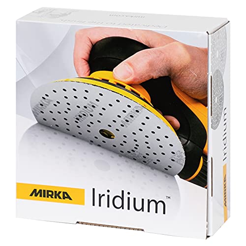 Mirka Iridium Premium-Schleifpapier Ø 150mm Klett 121-Loch, Korn 1000, 50 Stk / Zum Schleifen von Lack, Spachtel, Grundierung, Holz, Stahl, Mineralwerkstoffe, Kunststoff von MIRKA