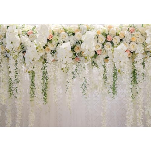 MIRRORANG 2,5x1,8m Hochzeit Hintergrund Pro Rezeption Weiß Blumen Vorhang Blumen Hochzeit Zeremonie Hintergrund Brautdusche Dekorationen Banner Babydusche Lieferungen Hochzeit Foto Hintergrund, Vinyl von MIRRORANG