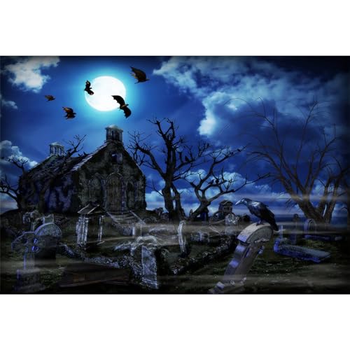 MIRRORANG 3x2,5m Halloween Hintergrund Friedhof Dunkler Geist Grabstein Krähe Mondlicht Halloween Thematische Party Hintergrund Fotografie, Vinyl von MIRRORANG