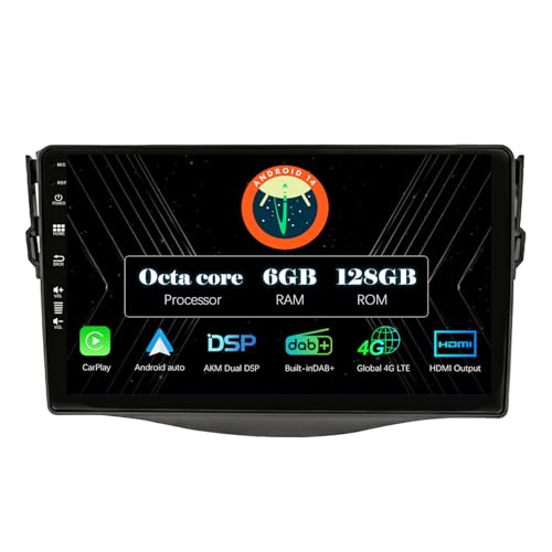 MISONDA Autoradio Stereo Android 14 Für Toyota RAV 4 III A3 2006-2012 Mit DAB 4G HDMI Carplay DSP GPS Rückfahrkamera und Mikrofon 6G+128GB von MISONDA