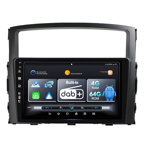 MISONDA Eingebautes DAB+ Android Autoradio Für Mitsubishi Pajero 2006-2020–Kamera und Mikrofon– [4G+64G]–9 Zoll IPS–unterstützt Lenkradsteuerung 4G WiFi Bluetooth Carplay Android Auto DSP von MISONDA