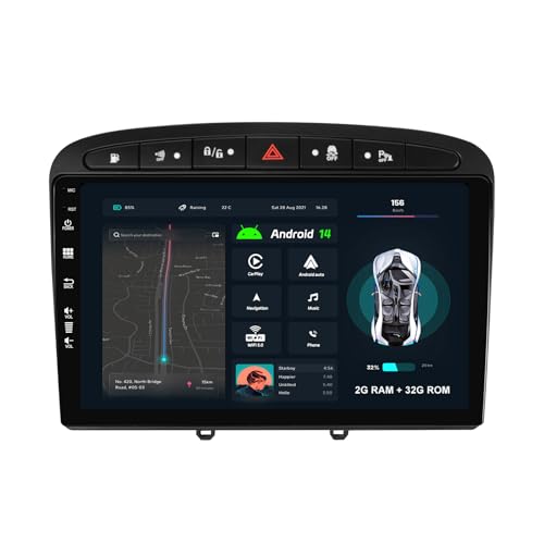 MISONDA GPS 2 Din Android 14 Autoradio Passt Für Peugeot 308 (2007-2013) - KOSTENLOSE Rückfahrkamera- Unterstützung DAB + / Lenkradsteuerung /4G / WiFi/Bluetooth/Mirrorlink/Carplay von MISONDA