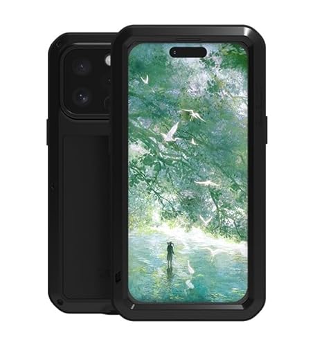 Kompatibel mit iPhone 16 Pro Max 5G Metall hülle, Love MEI Powerful Hybrid Schutz stoßfest wasserdicht Fall Schutzhülle,mit Eingebautem Gehärtetem Glas Displayschutzfolie (Schwarz) von MIYIYQP