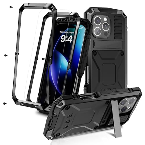 MIYIYQP Kompatibel mit iPhone 16 Pro 5G Handyhülle [Schutz in Militärqualität], Outdoor Powerful Hybrid Schutz stoßfest Fall Schutzhülle,mit Ständer & Integrierter Displayschutz (Schwarz) von MIYIYQP