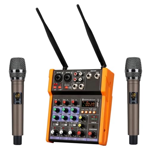 DJ-Equipment Woopker 4-Kanal-Audio-Mixer-Konsole mit kabellosem Mikrofon, Soundmischung, Bluetooth-USB-Eingang, DJ-Mixer Sound-Controller(Orange Set) von MKHFP