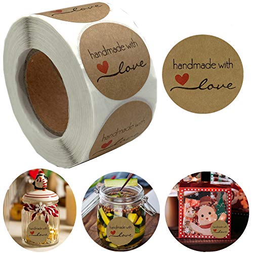 500 Etiketten Marmelade,38mm selbstklebende Etiketten zum Beschriften,Ablösbare Papieraufkleber für Geschenk,Selbstgemachtes Gläser,Einmachetiketten,Dekorative Aufkleber (500pc handmade) von MKISHINE