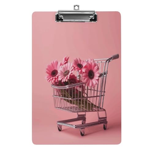 MKLYR Klemmbrett, Blumen im Einkaufswagen, bedruckte Acryl-Klemmbretter mit Metallclip, stabiles Klemmbrett, 32,5 x 21,6 cm Klemmbrett von MKLYR