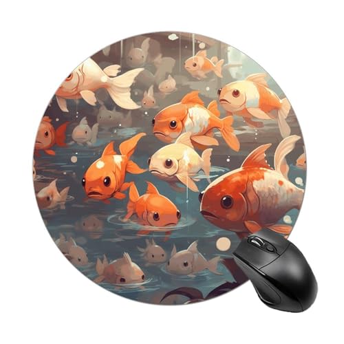 MKLYR Rundes Mauspad, Motiv: Die Fische schwimmen herum, bedrucktes niedliches Mauspad mit Design, mit rutschfester Gummiunterseite, für Computer, Laptop, Heimbüro, 20 x 20 cm von MKLYR