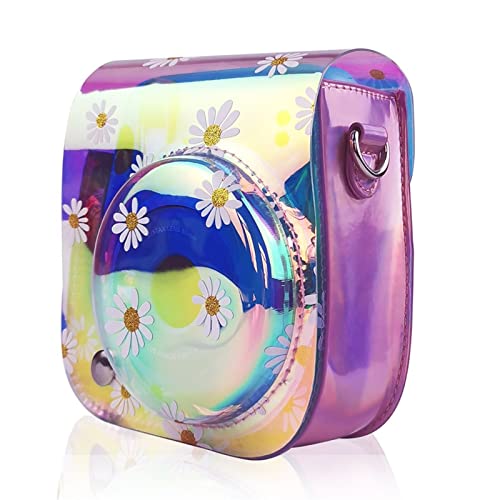 MKTKFVVEX Kamera Pu. Ledertasche Abdeckung Transparente Farbe Kleine Chrysantheme Eine Schulter Kameratasche Fit for Fujifilm Instaxin Mini 11 Fit for Polaroid Kameratasche von MKTKFVVEX