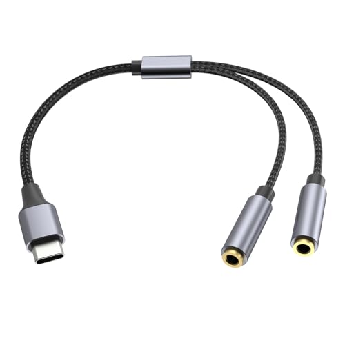 USB C Stecker Auf Doppelte 3 5-mm Buchse Kopfhörer Splitter Typ C Auf 2-in-1-Musikadapter Für USB C Smartphones Laptops von MLWSKERTY