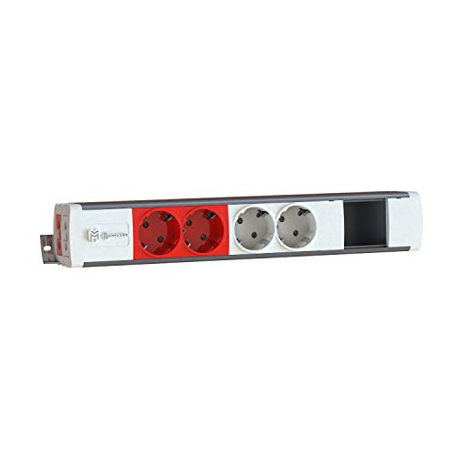 Easyblock Basic Steckdosenleiste mit CR-Eingang, 2 x weiß, 2 x rot, 45 x 45, 45 x 45, Module Graphitgrau und Profil aus eloxiertem Aluminium, 18 x 5,5 x 5,5 cm (EB2022104/69) von MMConecta