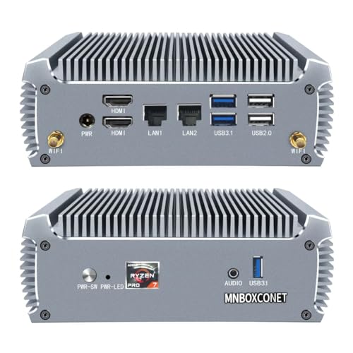 MNBOXCONET Fanless Mini PC AMD Ryzen 7 5825U (8C16T, up to 4.5GHz) Windows 11 Pro, Dual LAN Office Desktop Computer, DDR4 32 GB RAM 1 TB NVMe SSD, Radeon Graphics, HD, WiFi6, BT5.2 von MNBOXCONET