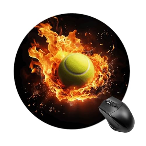 Rundes Mauspad, Motiv: Tennis auf Feuer, Anime-Mauspad, Gaming-Mauspad, vielseitiges Universal-Mauspad von MNBVKL