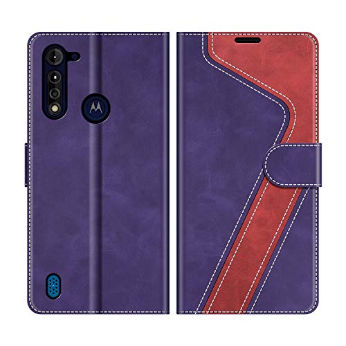 MOBESV Handyhülle für Motorola Moto G8 Power Lite Hülle Leder, Motorola Moto G8 Power Lite Klapphülle Handytasche Case für Motorola Moto G8 Power Lite Handy Hüllen, Violett/Rot von MOBESV