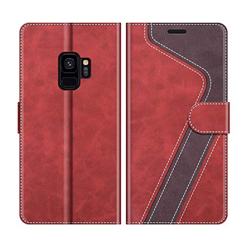 MOBESV Handyhülle für Samsung Galaxy S9 Hülle Leder, Samsung Galaxy S9 Klapphülle Handytasche Case für Samsung Galaxy S9 Handy Hüllen, Modisch Rot von MOBESV