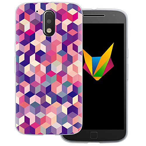 Mobilefox Grafik transparente Silikon TPU Schutzhülle 0,7mm dünne Handy Soft Case für Motorola Moto G4 Plus Grafik Würfel Rosa - Cover Gel Hülle von Mobilefox