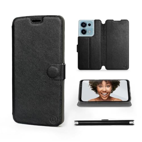 MOBIWEAR | Echt Lederhülle | Kompatibel mit Xiaomi Redmi Note 13 Pro 4G, Made in EU handyhülle, Slim Leather Case, Premium Flip Schutzhülle, Transparent TPU Silicon, Book Style, Tasche - Black Leather von MOBIWEAR