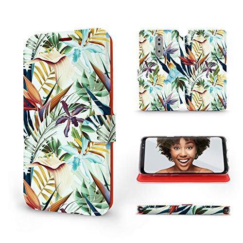 MOBIWEAR | Slim FLIP Case | Kompatibel mit Nokia 8, Made in EU handyhülle, Premium Schutzhülle, Transparent TPU Silicon, Book Style Hülle, Tasche - Tropische Blumen von MOBIWEAR