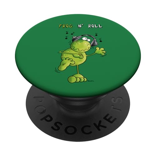 Frog N' Roll Frosch I Fun Wortspiel Cartoon Kopfhörer Musik PopSockets Klebender PopGrip von MODARTIS