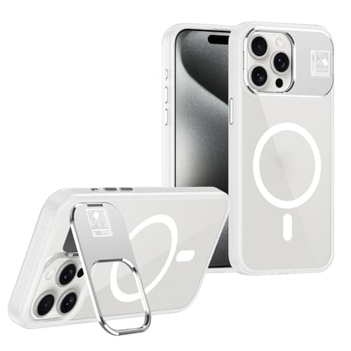 MOHDHAF-Hülle Magnetisch für iPhone 15 Pro Max/15 Pro/15 Plus/15- Kamera Schutz Klappbar Halterung Handyhülle Kabelloses Laden(Weiß, 15ProMax) von MOHDHAF