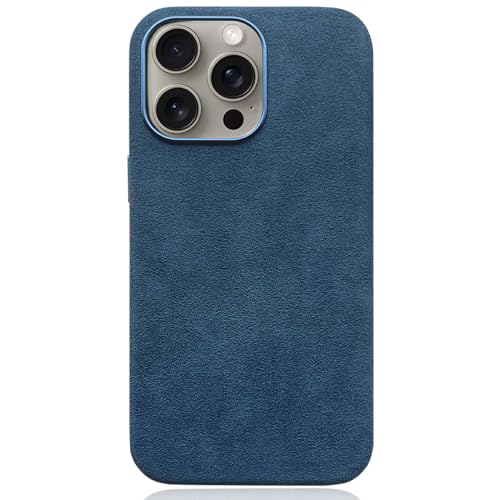 MOHDHAF-Leder Hülle für iPhone 15 Pro Max/15 Pro/15 Plus/15- Business-Stil Dünne Handyhülle Pelz Telefonhülle Für Männer und Frauen(Blau, 15) von MOHDHAF