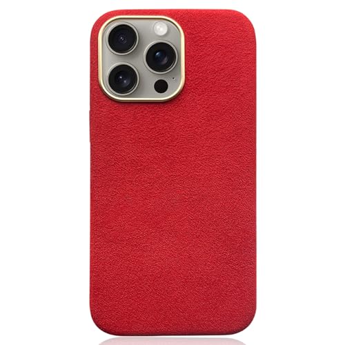 MOHDHAF-Leder Hülle für iPhone 15 Pro Max/15 Pro/15 Plus/15- Business-Stil Dünne Handyhülle Pelz Telefonhülle Für Männer und Frauen(Rot, 15ProMax) von MOHDHAF