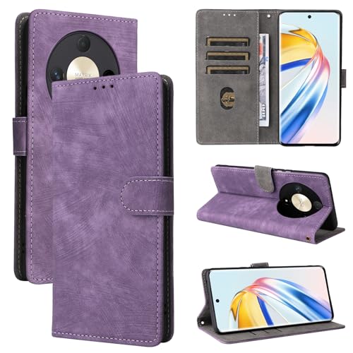 MOJIA Hülle für Honor Magic6 Lite 5G (Magic 6 Lite) / X9b, Hochwertige Flip Wallet Anti-Drop Handyhülle aus PU Leder mit RFID Diebstahl Bürstenfunktion Schutzhülle. Violett von MOJIA